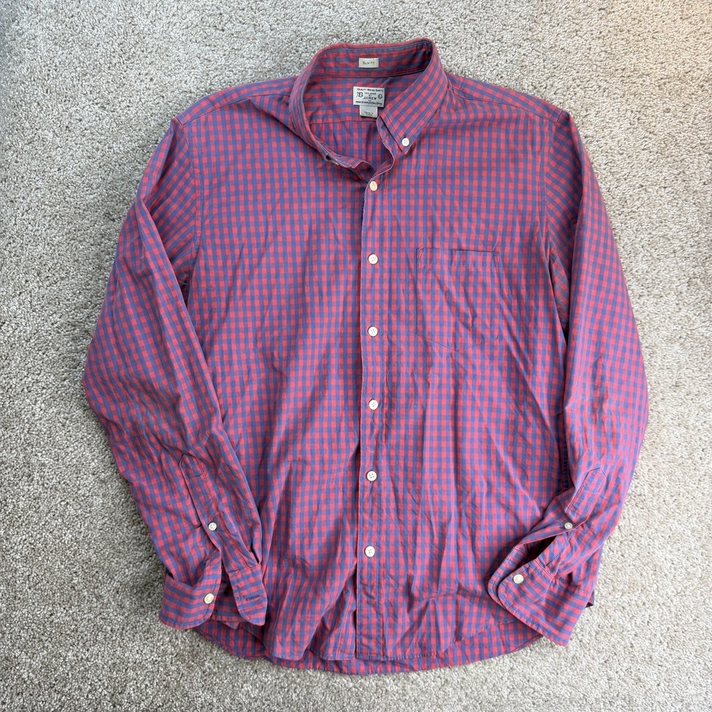 J.Crew Shirt Mens Large Red Check Long Sleeve Button-Down Slim Fit Casual Cotton